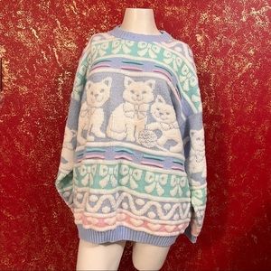 ROSE Vintage Pastel Cat Kitten Fairy Kei kawaii Jumper Sweater M